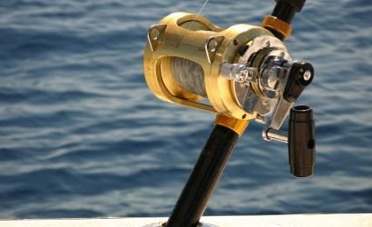 Fishing Rod Gold Reel Fishing Rod in Ocean